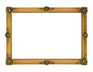 Gilded  vingtage picture frame with transparent background. (png image)