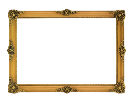 Gilded  vingtage picture frame with transparent background. (png image)