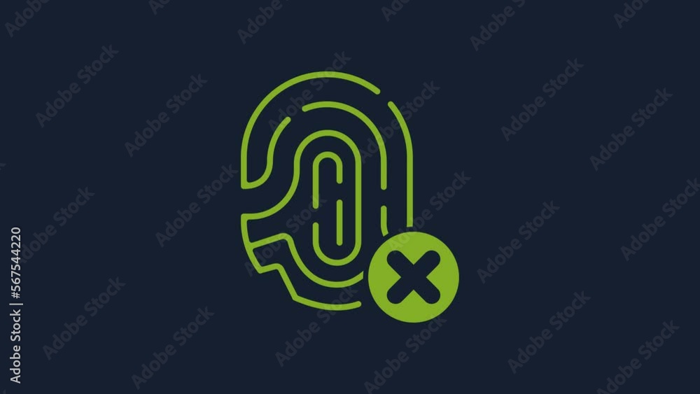 Poster yellow rejection fingerprint icon isolated on blue background. access denied for user concept. error