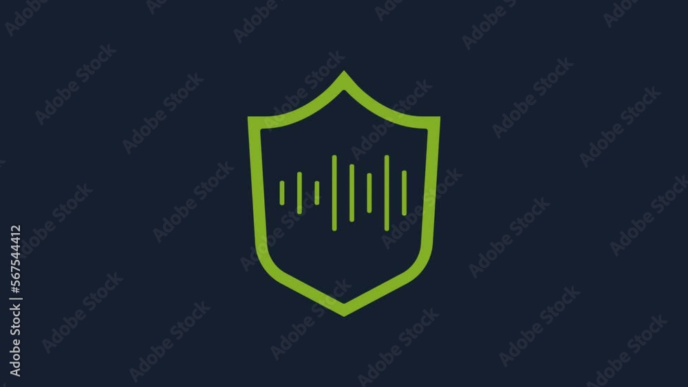 Poster yellow shield voice recognition icon isolated on blue background. voice biometric access authenticat