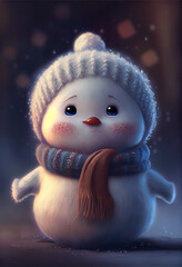 Obraz na płótnie Canvas cute tiny snowmann with adorbale face, Generative AI