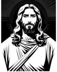 portrait détaillé de Jésus-Christ en noir et blanc - IA générative