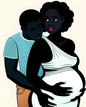 recommend clip art: un jeune couple heureux avec une femme enceinte - IA générative