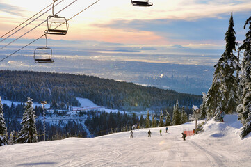 Naklejka premium Sunset on the Vancouver ski hill 