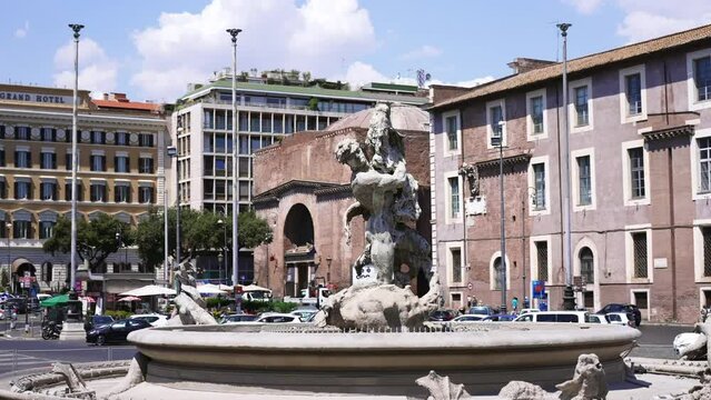 Fountain of the Naiads, Fontana delle Naiadi fountain in Rome, Italy. located at the centre of the Piazza della Repubblica on the Viminal Hill. 