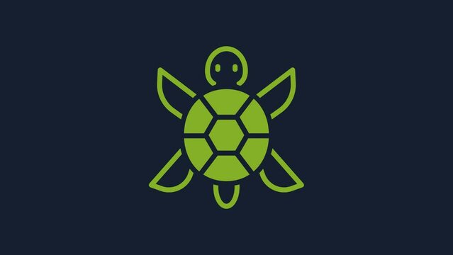Yellow Turtle icon isolated on blue background. 4K Video motion graphic animation