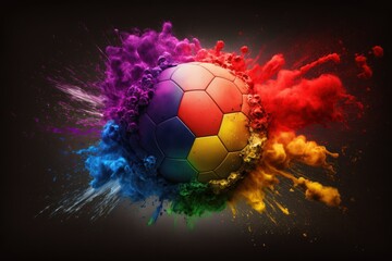 Football exploding with colour, Rainbow LGBT - AI Generative