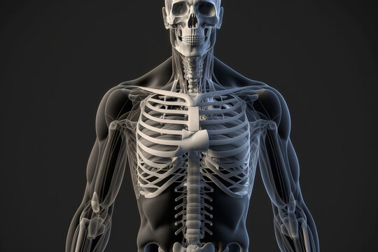 Human anatomy bones structure X-ray style muscular close up for medical and education purposes