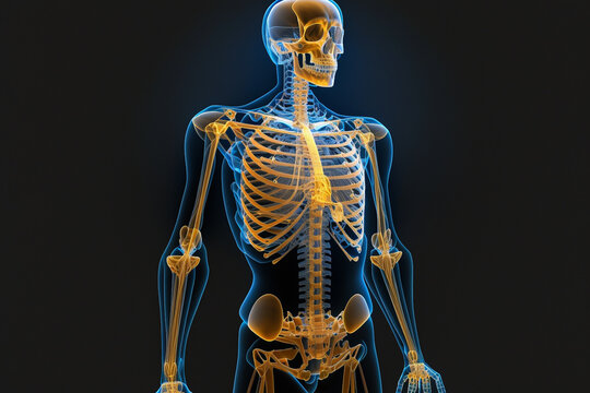 Human anatomy bones structure X-ray style muscular close up for medical and education purposes