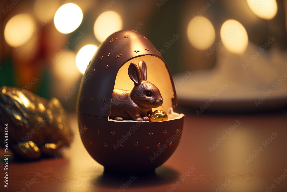 Wall mural Chocolate Easter Bunny inside easter egg. Delicious. Tasty. Generative AI.