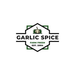 Garlic spice logo vector in vintage style, garlic spice logo design template