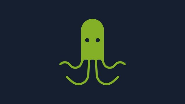 Yellow Octopus icon isolated on blue background. 4K Video motion graphic animation