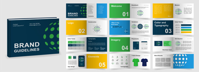 Brand Guidelines template. Brand Manual presentation mockup. Logo Guideline template. Logo Guide Book. Logotype presentation for internet company.