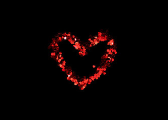 Big red heart shape from small hearts for Valentine's day. the background is black