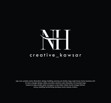 NH  minimal logo or HN modern logo, golden, creative, minimal, icon, letter, initials, and monogram logo design. free vector files	