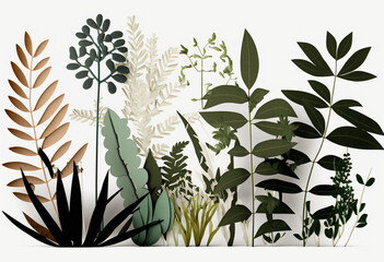Artificial Growth: AI-Generated Render of White Cutout Plants in a Natural Green Background