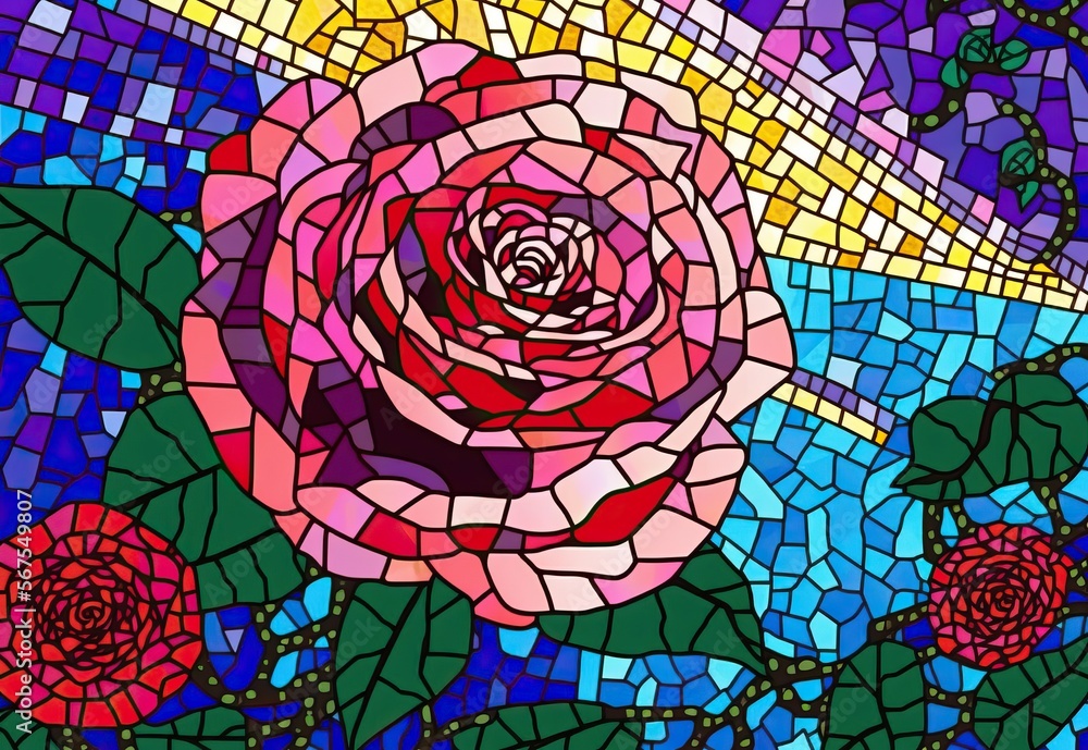 Wall mural 4k resolution or higher, rose, color mosaic-deco-art nouveau. generative ai technology