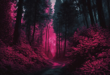 Ai-Generated Render of an Eerily Glowing, Supernatural Forest at Night