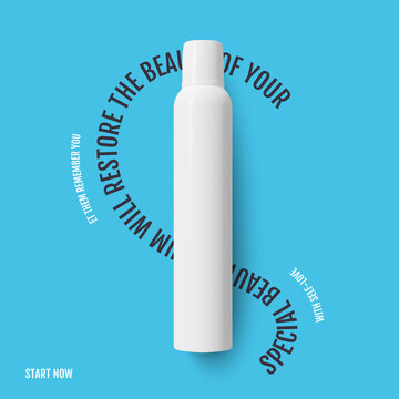 Photorealistic beauty plastic white cosmetic deodorant bottle. Background of the beauty cosmetic packaging template vector graphics