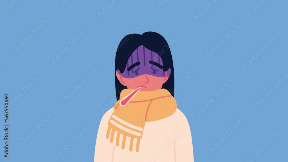 Canvas Prints woman sick with fever character