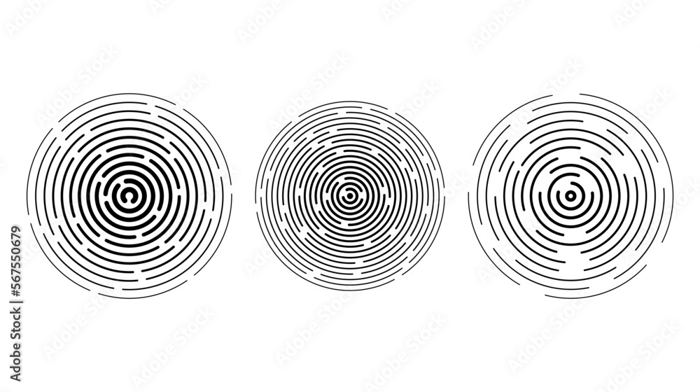 Poster concentric circle segments set. rippled round patten background. sonar or sound wave rings collectio