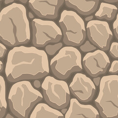Cartoon game texture, rocks, dirt and ground surface seamless pattern. Game asset wall and environment background
