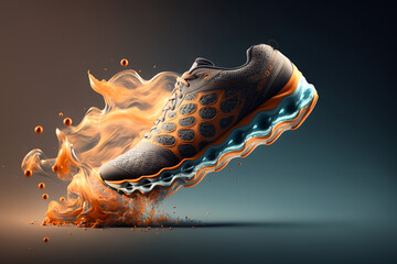 Runner jogging with running shoes, close up very detailed product advertisement illustration for sports marketing or educative purpose