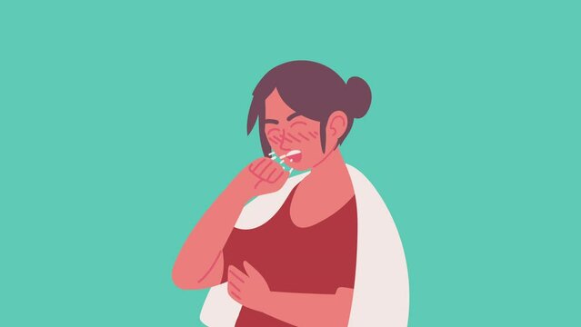 woman sick with cought character