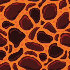 Cartoon game texture, lava surface seamless pattern. Game asset walls and environment background