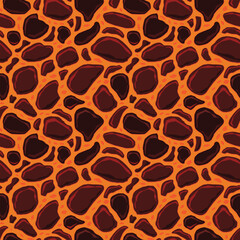 Cartoon game texture, lava surface seamless pattern. Game asset walls and environment background