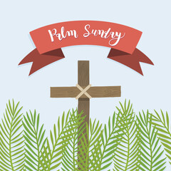 Palm Sunday concept. Palm branches and Cross