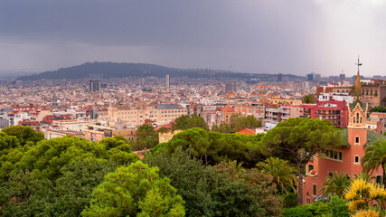 Cityscape from Park Guell Barcelona Spain.