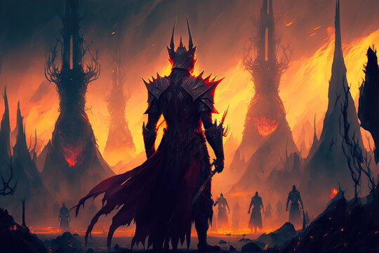Digital Art, Concept Art, Fantasy Battle Sauron Army. Generative AI
