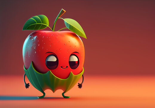 Cute Apple Character, 3D Rendering
