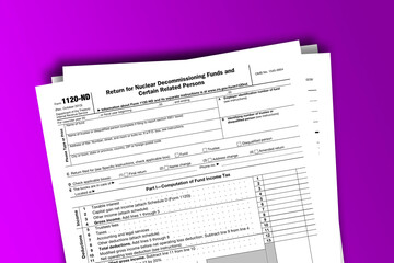 Obraz premium Form 1120-ND documentation published IRS USA 10.16.2013. American tax document on colored