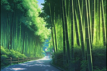 竹 森 道 日本 竹林 道路 青空 緑 植物, generative ai