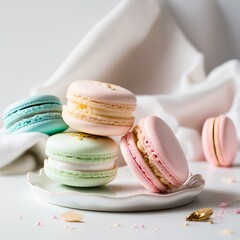 French macaroons on a white background