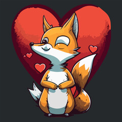 Fox in love. T-shirts design for Valentine’s day, cartoon style