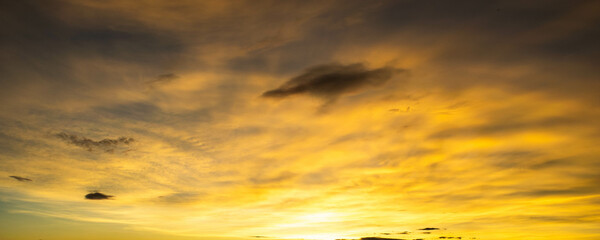 Panoramic of yellow clouds, sunset with yellow clouds