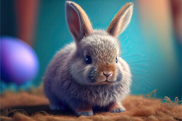 Obraz premium Adorable grey baby easter bunny, Ai Generated art