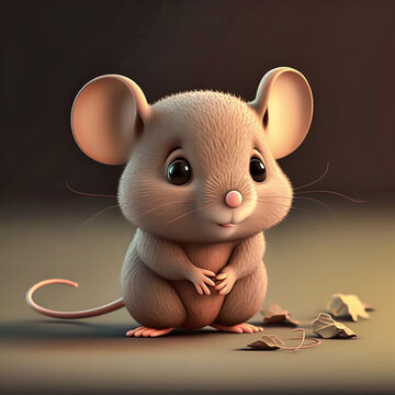 Cute little mouse 3d rendering, illustration of farm animals. Digital art. Created with generative ai