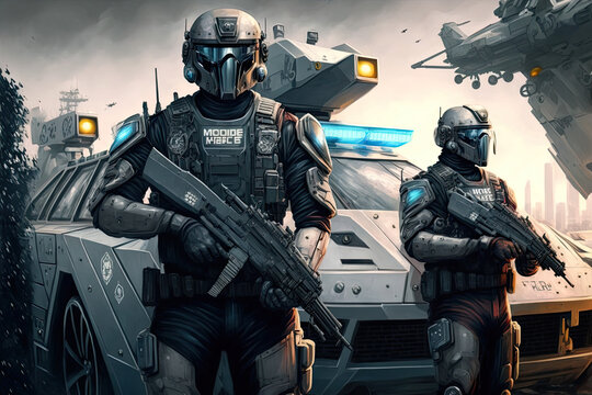 Cops of a dystopian future illustration