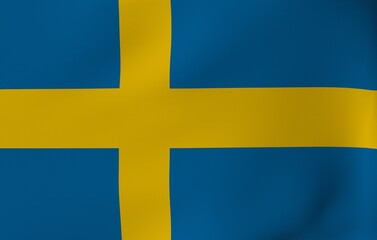 3D Render National Flag Flapping in Wind - Sweden