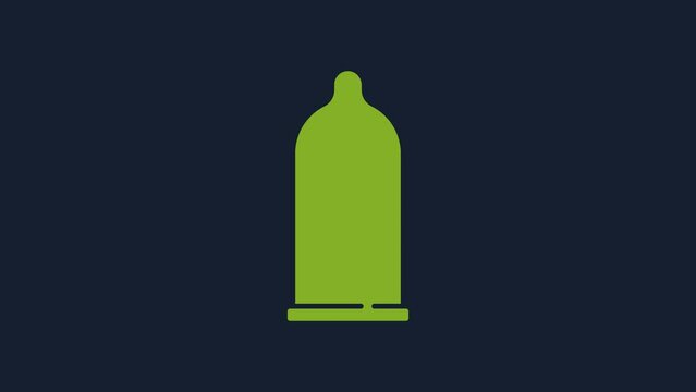 Yellow Condom safe sex icon isolated on blue background. Safe love symbol. Contraceptive method for male. 4K Video motion graphic animation