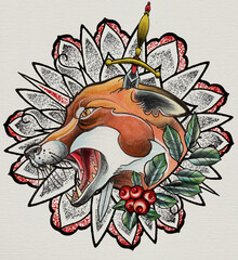 volpe con pugnale e mandala