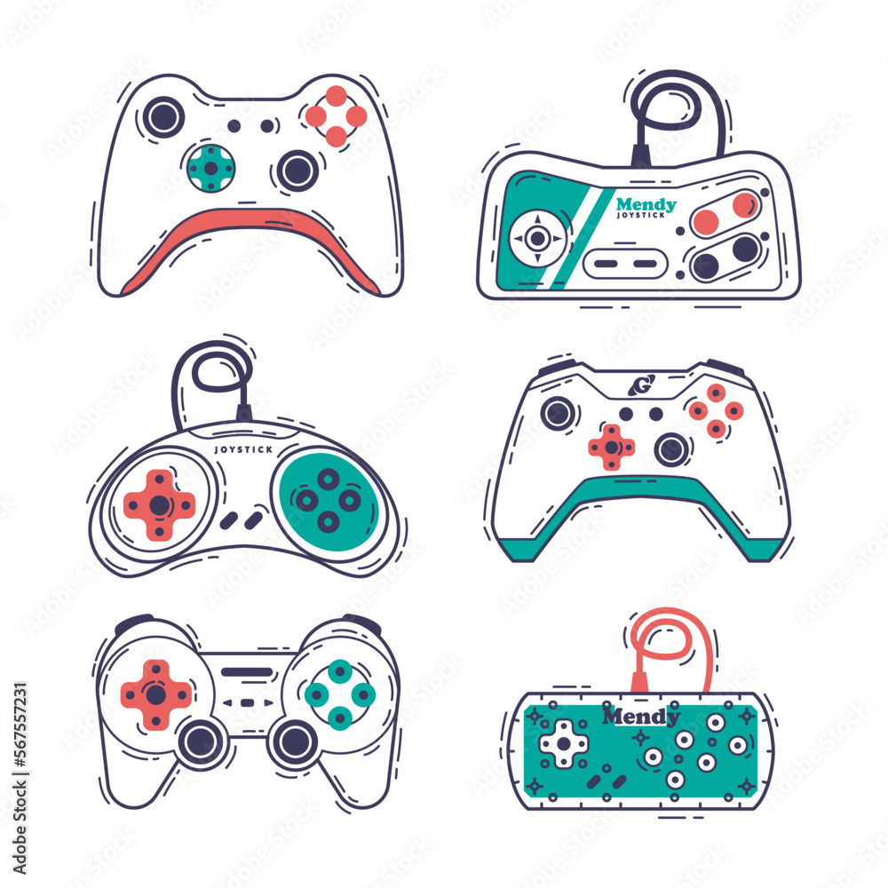 Poster video game controller and electronic device for home console vector set