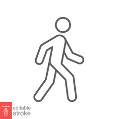 Walk line icon. Simple outline style. Pedestrian, man, pictogram, human, side, walkway concept symbol. Vector illustration isolated on white background. Editable stroke EPS 10.