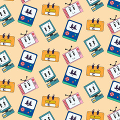 retro pattern doodle flat design character 