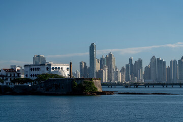 Fototapeta premium view of Plaza de Francia in the old town of Panama with skyline to the back