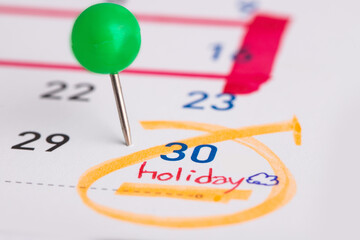 Calendar  - mark the Event day with a Pin at 30th